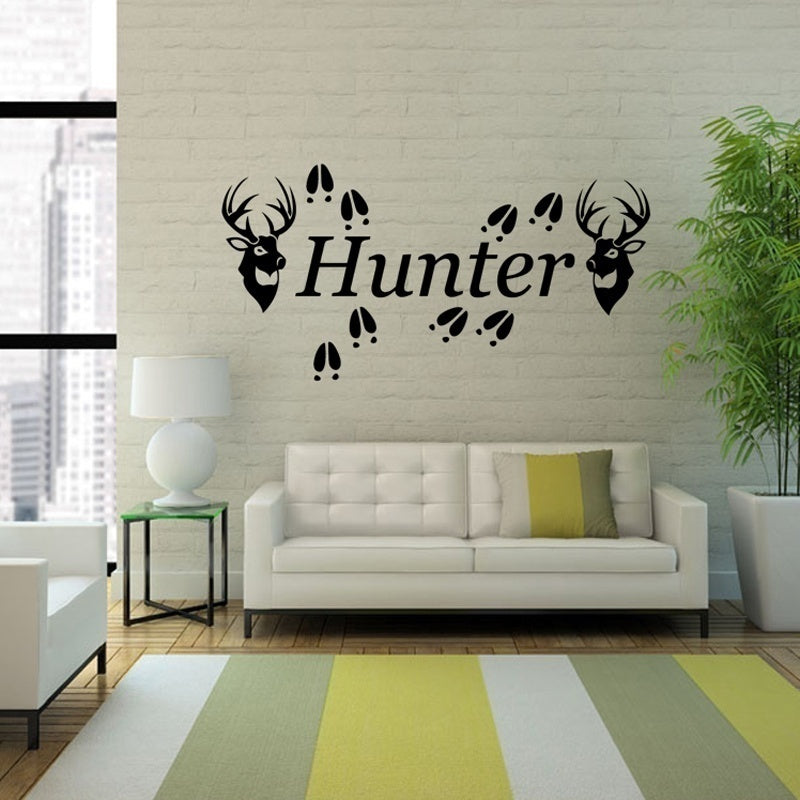 Hot 2 Deer Heads & Tracks Vinyl Wall Decal Sticker Hunting Decor 80cm (w) x 60cm (h)