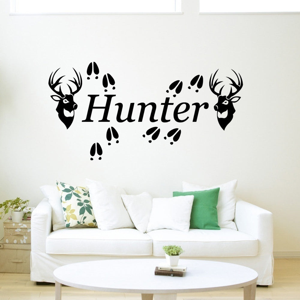 Hot 2 Deer Heads & Tracks Vinyl Wall Decal Sticker Hunting Decor 80cm (w) x 60cm (h)