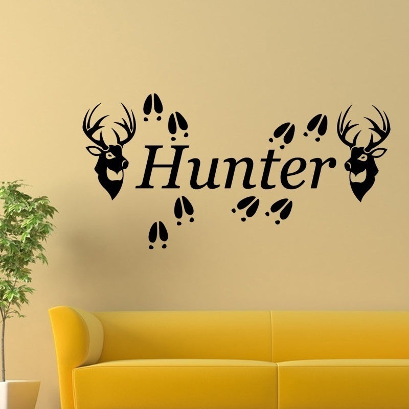 Hot 2 Deer Heads & Tracks Vinyl Wall Decal Sticker Hunting Decor 80cm (w) x 60cm (h)