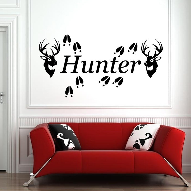 Hot 2 Deer Heads & Tracks Vinyl Wall Decal Sticker Hunting Decor 80cm (w) x 60cm (h)
