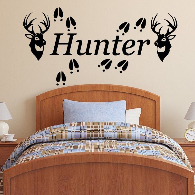 Hot 2 Deer Heads & Tracks Vinyl Wall Decal Sticker Hunting Decor 80cm (w) x 60cm (h)
