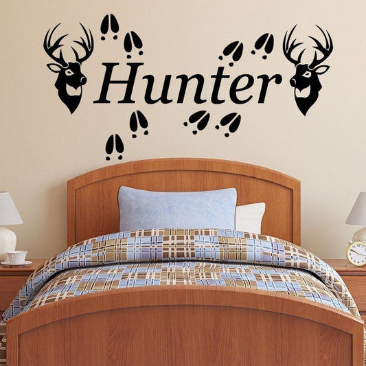 Hot 2 Deer Heads & Tracks Vinyl Wall Decal Sticker Hunting Decor 80cm (w) x 60cm (h)