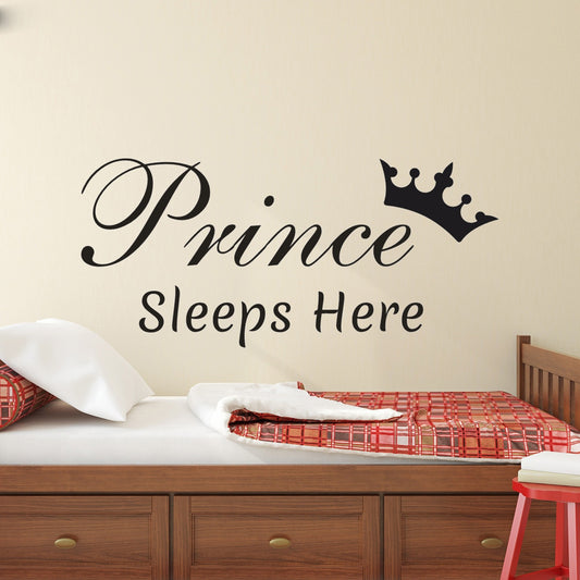 Prince Sleeps Here Crown Nursy Children Room Wall Art Stickers Wall Decal Home DIY Decoration Wall Mural Removable Room Decor Wall Stickers