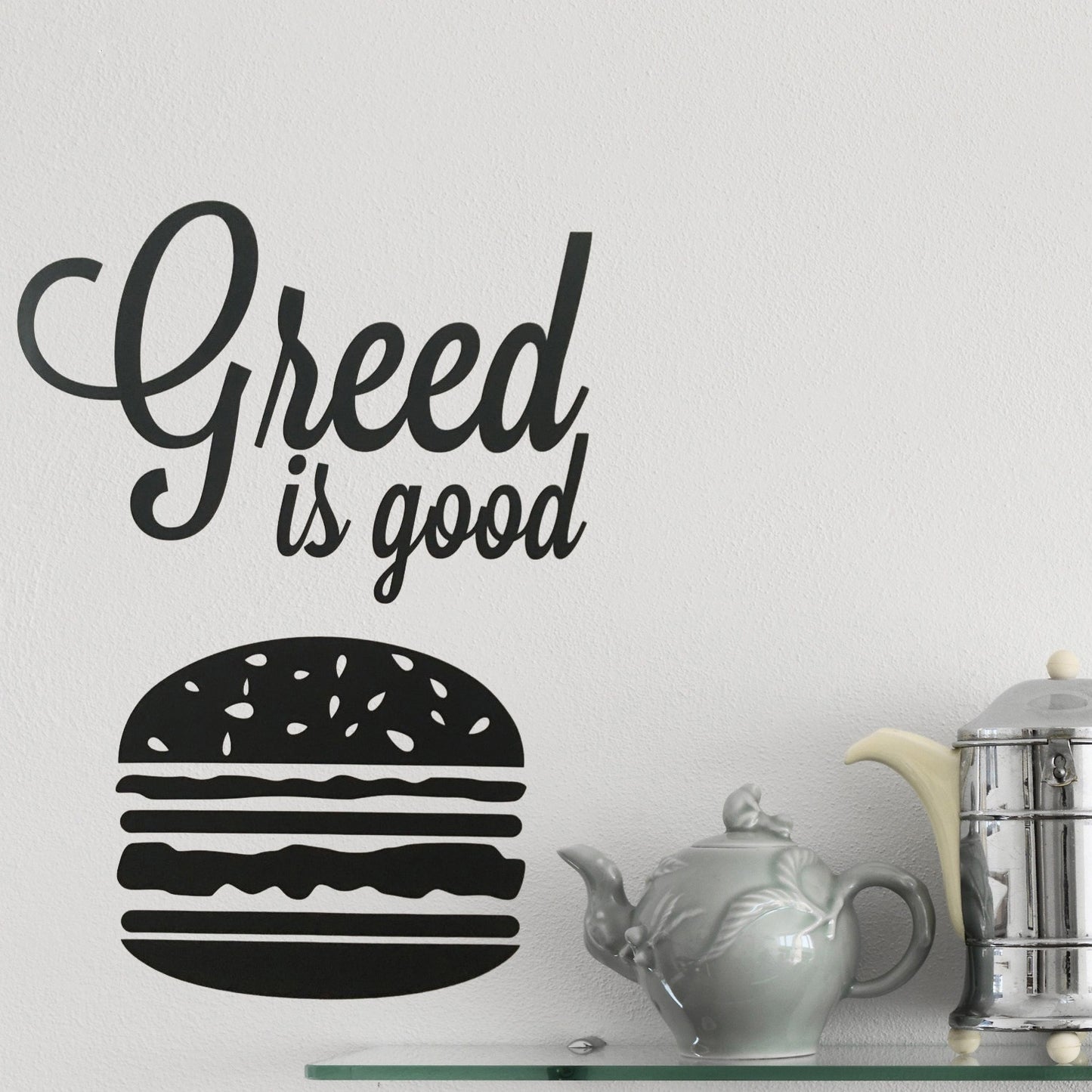 Hot  Greed is good Funny Burger Eat Wall Art Stickers Wall Decal Home DIY Decoration Wall Mural Removable Room Decor Wall Stickers