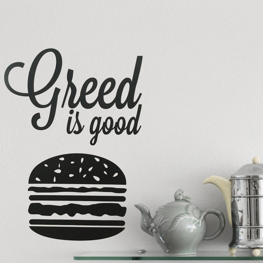 Hot  Greed is good Funny Burger Eat Wall Art Stickers Wall Decal Home DIY Decoration Wall Mural Removable Room Decor Wall Stickers
