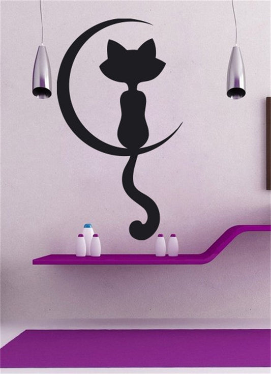 2018 NEW   Cat On The Moon Girls Room Living Room Vinyl Carving Wall Decal Sticker For Home Decoration