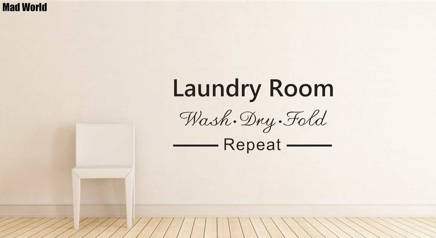 Fashion  Laundry Room Wash Dry Fold Repeat Wall Art Stickers Wall Decal Home DIY Decoration Wall Mural Removable Room Decor Wall Stickers AA001
