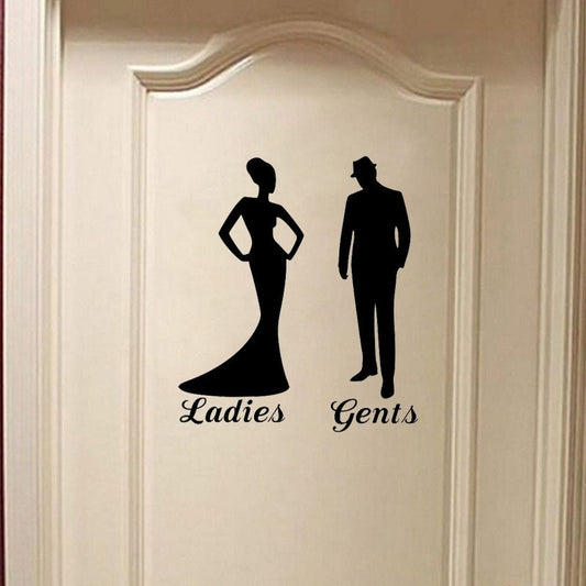 New Hot  Stylish Vintage Man Woman Toilet Door Sticker Creative Home Decoration Decal Wall Sticker