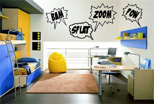 New Brand   Funny Bam Zoom Pow Splat Set of Four Comics Super Hero Childrens Room Living Room Vinyl Carving Wall Decal Sticker for Home Window Decoration