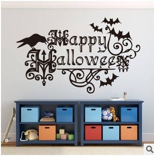 Hot   Exquisite Happy Hallowmas home decor decal Vinyl Wall Sticker bat Removable DIY Kitchen Decor House Decals