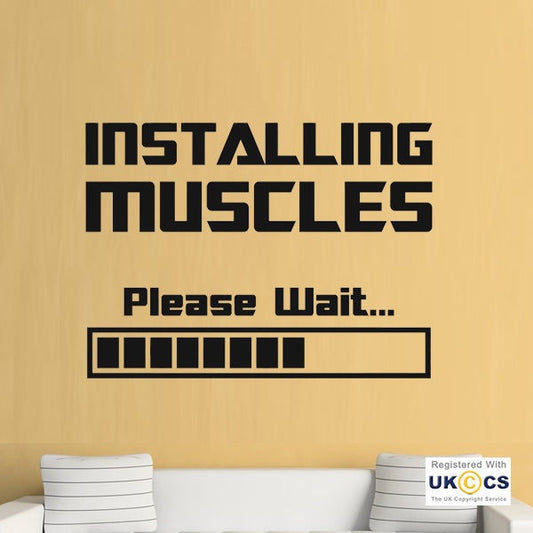 Installing Muscles Funny Gym Fitness Weights Wall Art Stickers Decals Vinyl Home