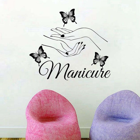 Beauty Nail Salon Vinyl Wall Sticker Butterfly Hands Nail Shop Wall Window Decor