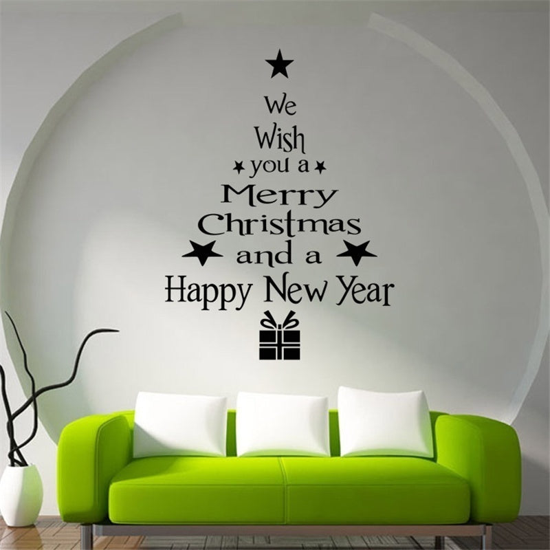 Removable Merry Christmas Tree Wall Stickers Art Vinyl Decal Window Decoration  Year Home Bedroom Living Room Decor