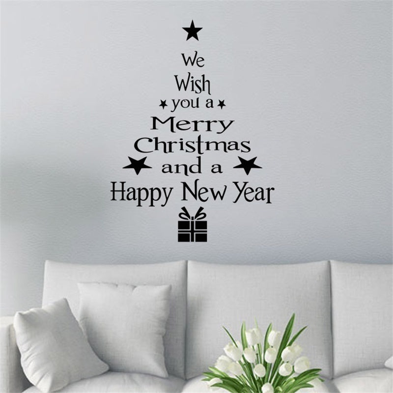 Removable Merry Christmas Tree Wall Stickers Art Vinyl Decal Window Decoration  Year Home Bedroom Living Room Decor
