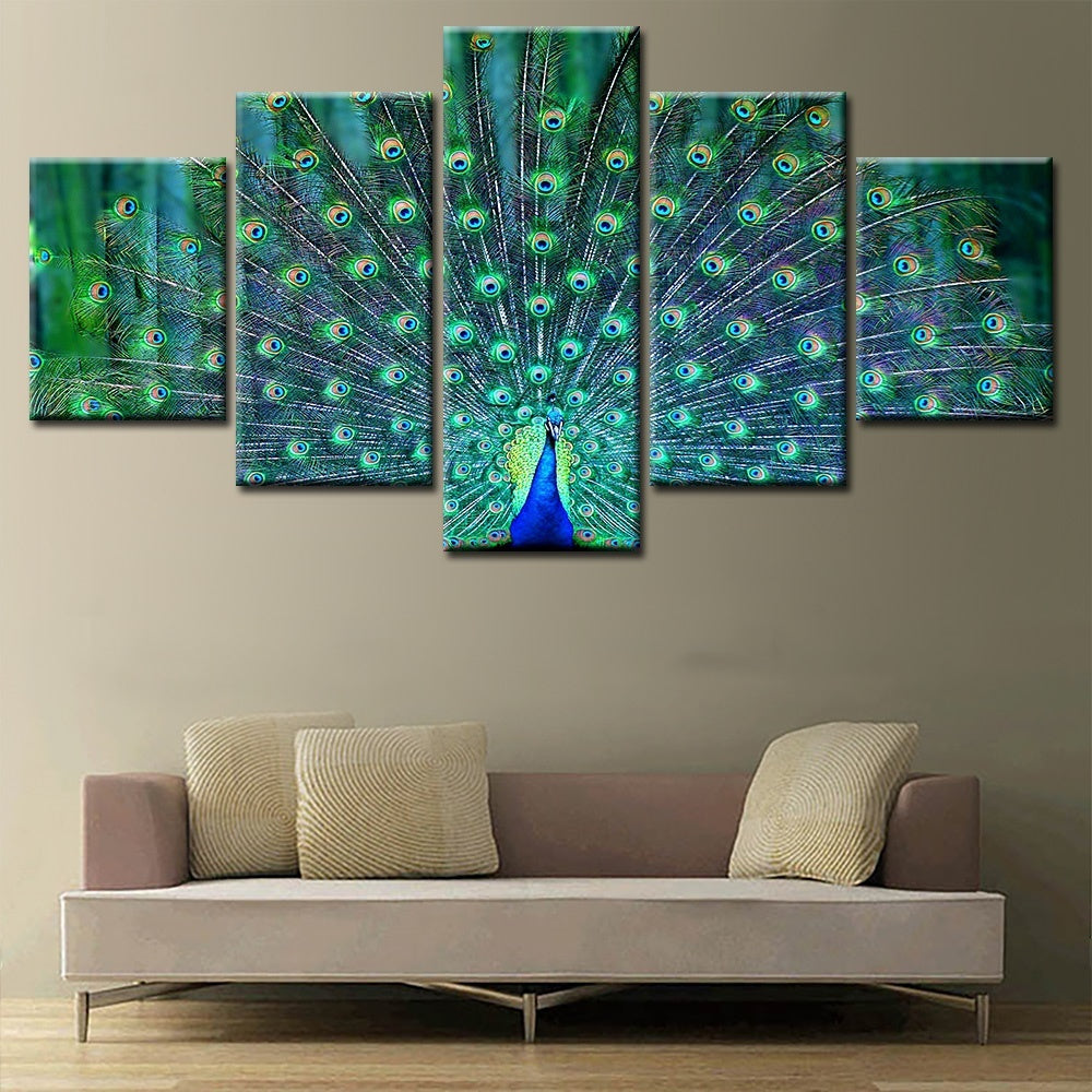 Fashion High Quality 5 Pcs Canvas Wall Art Peacock Oil Painting By Number Decorate Home Living Room Animal Picture Cuadros Decoracion (Unframed)