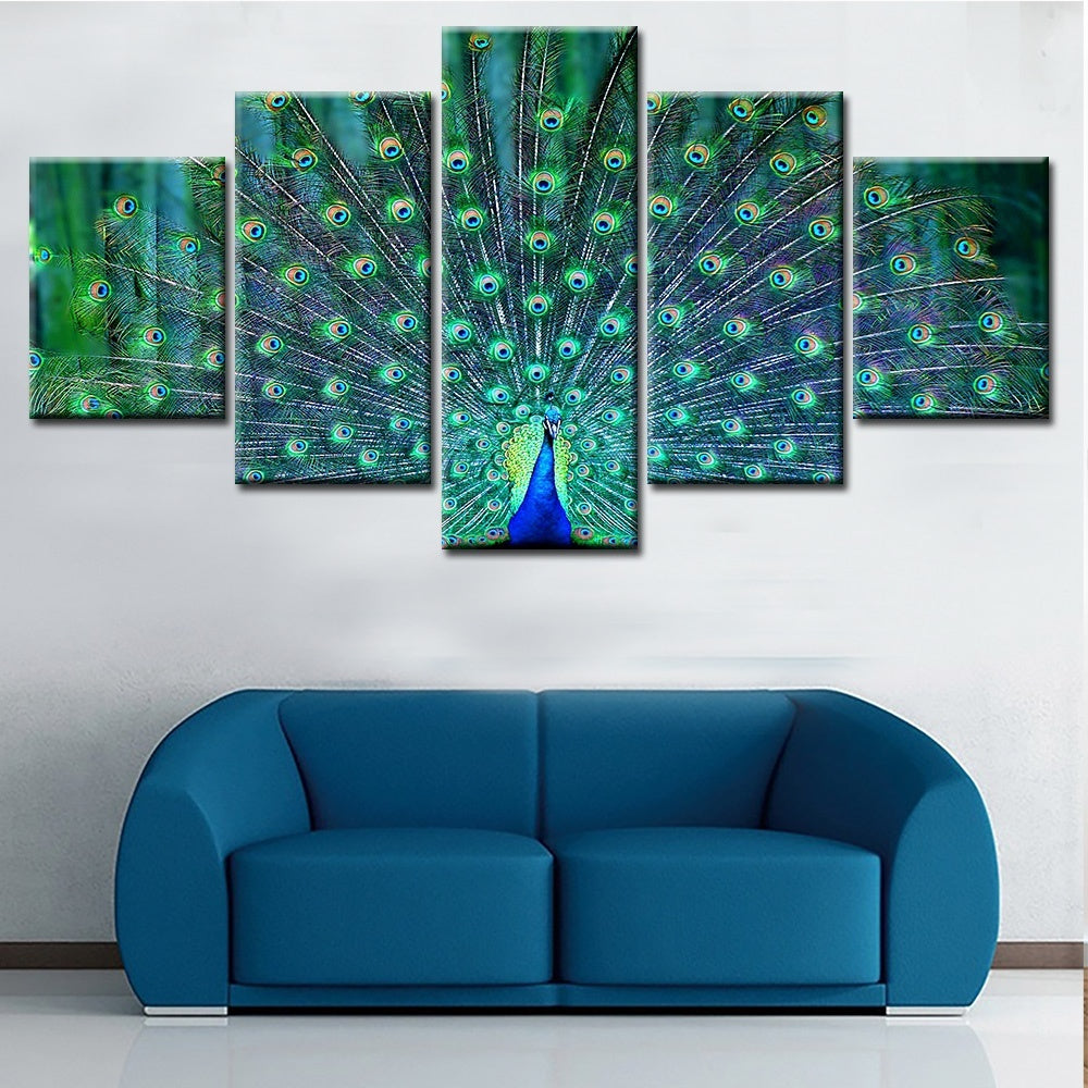 Fashion High Quality 5 Pcs Canvas Wall Art Peacock Oil Painting By Number Decorate Home Living Room Animal Picture Cuadros Decoracion (Unframed)