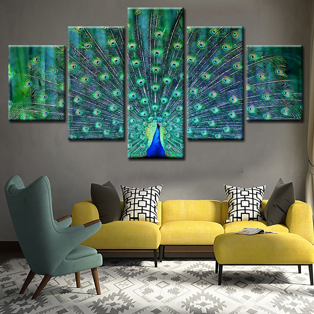 Fashion High Quality 5 Pcs Canvas Wall Art Peacock Oil Painting By Number Decorate Home Living Room Animal Picture Cuadros Decoracion (Unframed)
