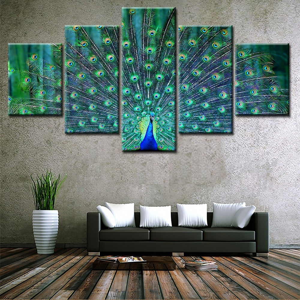 Fashion High Quality 5 Pcs Canvas Wall Art Peacock Oil Painting By Number Decorate Home Living Room Animal Picture Cuadros Decoracion (Unframed)