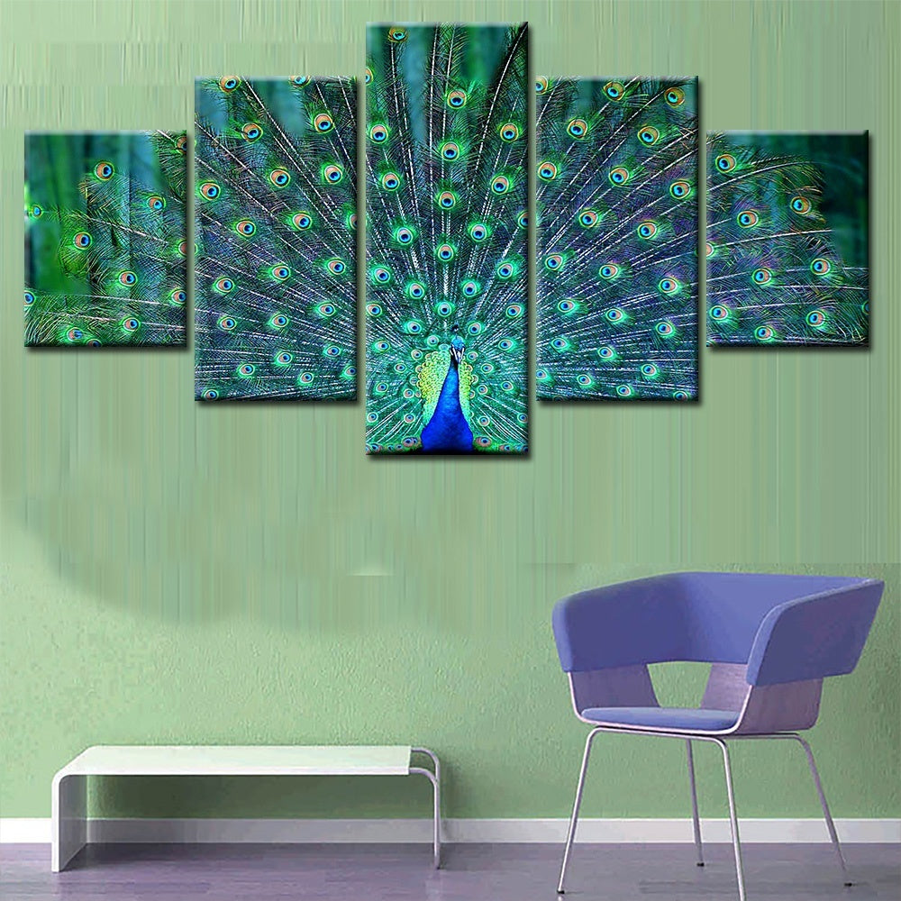 Fashion High Quality 5 Pcs Canvas Wall Art Peacock Oil Painting By Number Decorate Home Living Room Animal Picture Cuadros Decoracion (Unframed)