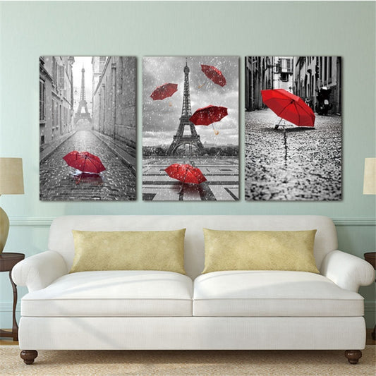 Hot Wall Art Black and White Eiffel Tower with Red Unbrella on Paris Street Painting Romantic Picture Artwork Prints Canvas
