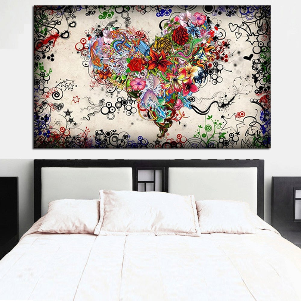 High-quality HD Print Multiple Flower Combined into Heart Love Art Abstract Oil Painting on Canvas Wall Art Picture Sofa Home Cuadros Decor