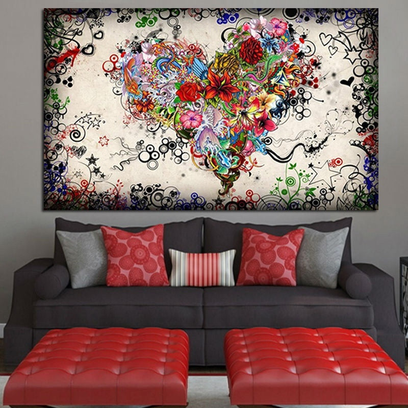 High-quality HD Print Multiple Flower Combined into Heart Love Art Abstract Oil Painting on Canvas Wall Art Picture Sofa Home Cuadros Decor
