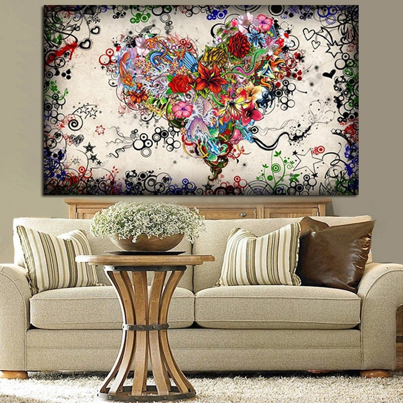 High-quality HD Print Multiple Flower Combined into Heart Love Art Abstract Oil Painting on Canvas Wall Art Picture Sofa Home Cuadros Decor