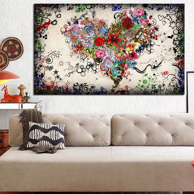 High-quality HD Print Multiple Flower Combined into Heart Love Art Abstract Oil Painting on Canvas Wall Art Picture Sofa Home Cuadros Decor