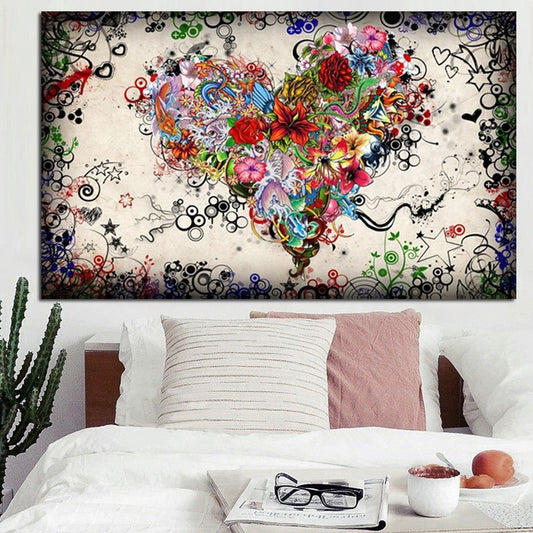 High-quality HD Print Multiple Flower Combined into Heart Love Art Abstract Oil Painting on Canvas Wall Art Picture Sofa Home Cuadros Decor