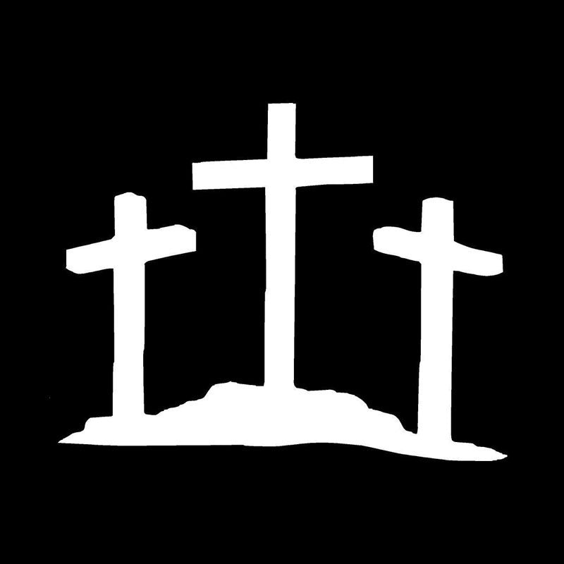 New Brand 9.5*7.6CM Three Cross Jesus Christian Car Stickers Cartoon Vinyl Car Decorative Accessories Black/Silver/red/white