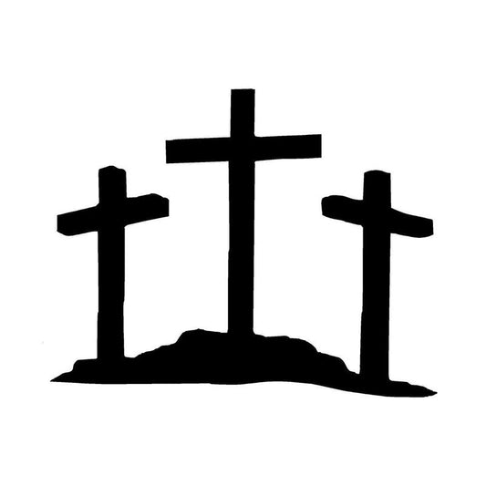 New Brand 9.5*7.6CM Three Cross Jesus Christian Car Stickers Cartoon Vinyl Car Decorative Accessories Black/Silver/red/white