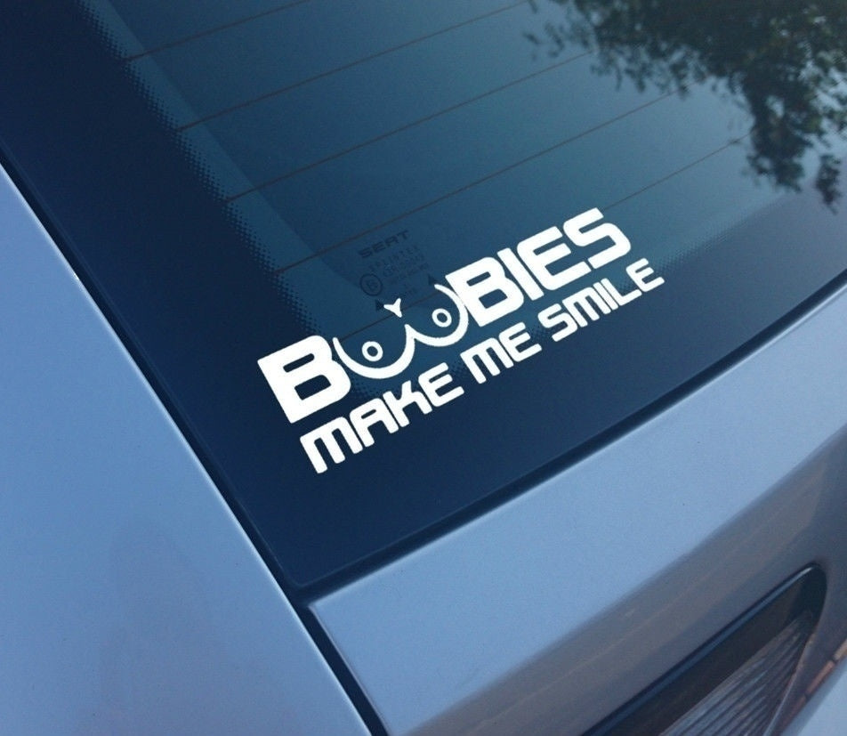 Hot Boobies Make Me Smile Funny Car Sticker Decal ()