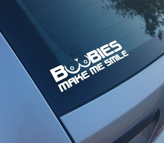 Hot Boobies Make Me Smile Funny Car Sticker Decal ()