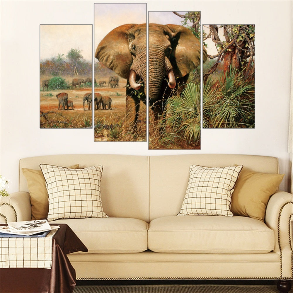 High-quality 4 Pcs African Elephant Animal Painting Canvas Wall Art Picture Home Decoration Living Room Canvas Print Modern Painting