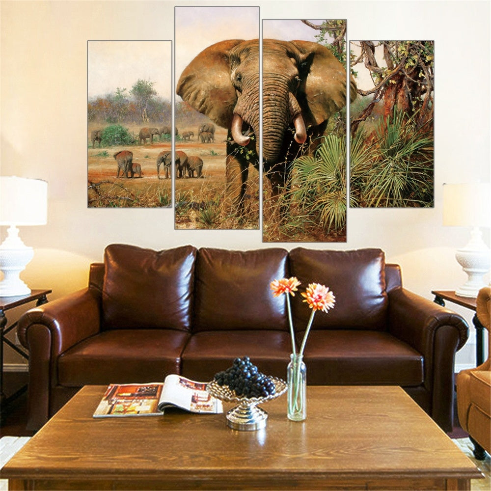 High-quality 4 Pcs African Elephant Animal Painting Canvas Wall Art Picture Home Decoration Living Room Canvas Print Modern Painting