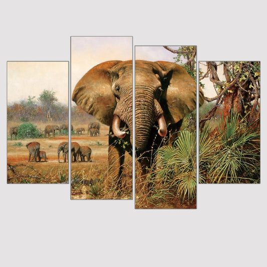 High-quality 4 Pcs African Elephant Animal Painting Canvas Wall Art Picture Home Decoration Living Room Canvas Print Modern Painting