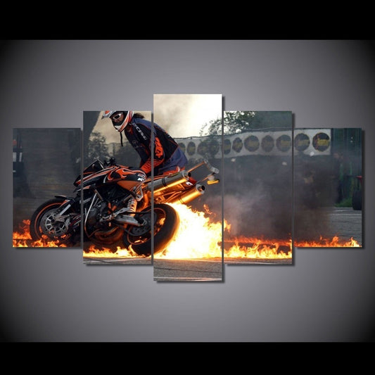New Fashion Poster 5 Panel Motocross Landscape Canvas Wall Art Posters Prints Canvas Painting Wall Pictures For Living Room Home Decor