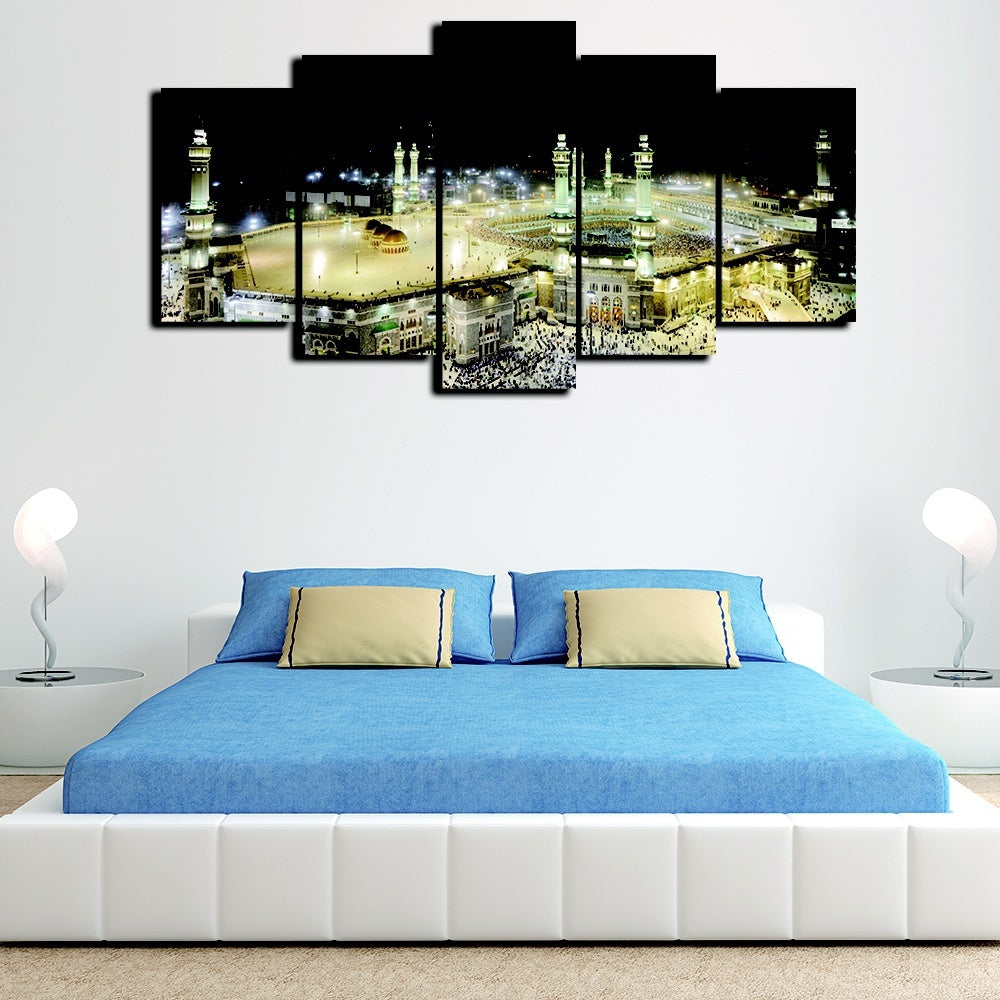 New Hot Wall Pictures For Living Room Nordic Decor 5 Panel Kaaba Building  Wall Art Canvas Painting Cuadros Picture Poster