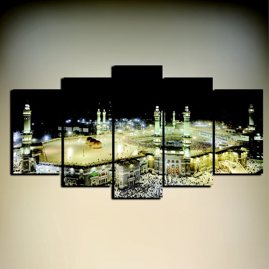 New Hot Wall Pictures For Living Room Nordic Decor 5 Panel Kaaba Building  Wall Art Canvas Painting Cuadros Picture Poster