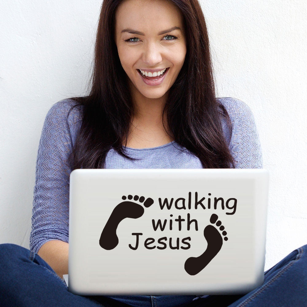 Walking With Jesus Laptop Vinyl Sticker Notebook Styling Decal Computer Decor