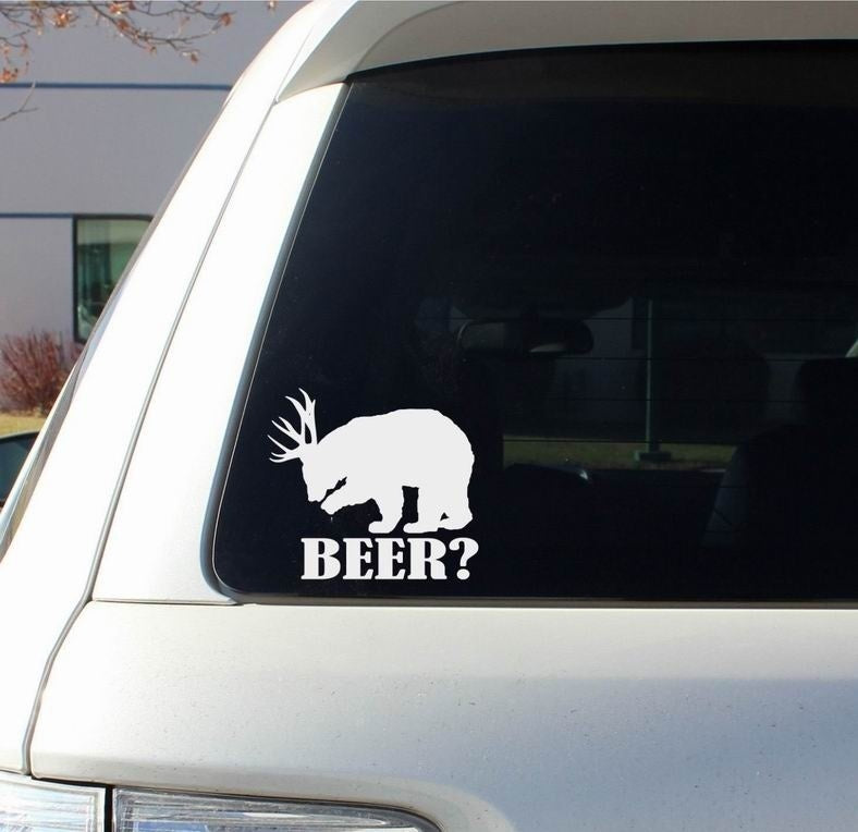 Funny Wall Car Suv Truck Window Bumper Hunting Drink Bear+Deer=Beer? Vinyl  Decal Sticker