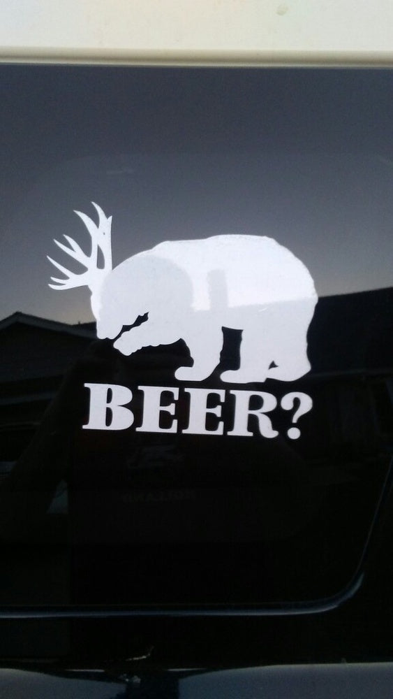 New Fashion   Funny Wall Car Suv Truck Window Bumper Hunting Drink Bear+Deer=Beer? Vinyl  Decal Sticker
