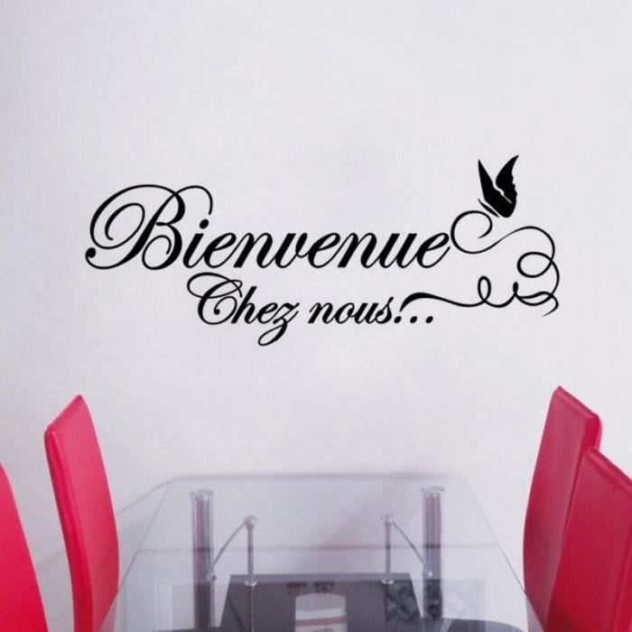 Hot  PVC Black Bienvenue Quote Wall Sticker Office Living Room Decoration