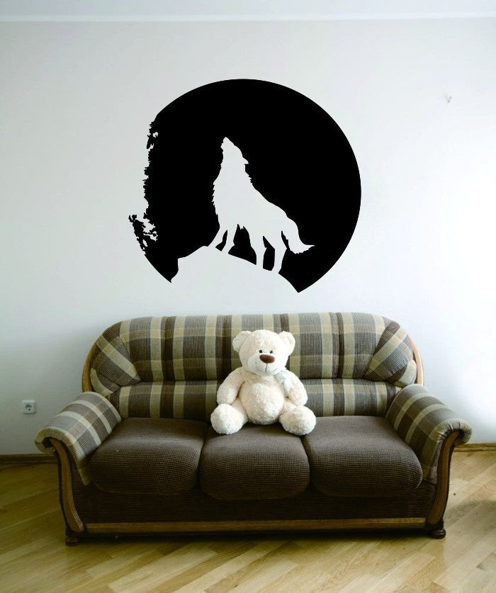New Hot Wolf Moon Night howling wolf animal Dorm bedroom  Sale Art Vinyl Decals Wall Decor &Mural Removable Waterproof Wall Stickers For Bedroom Living Room