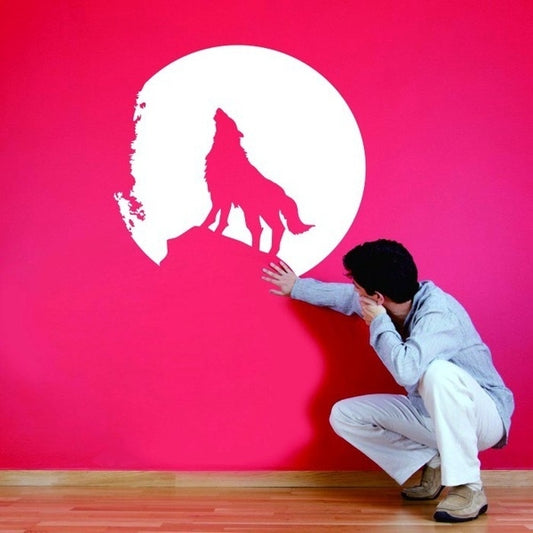 New Hot Wolf Moon Night howling wolf animal Dorm bedroom  Sale Art Vinyl Decals Wall Decor &Mural Removable Waterproof Wall Stickers For Bedroom Living Room