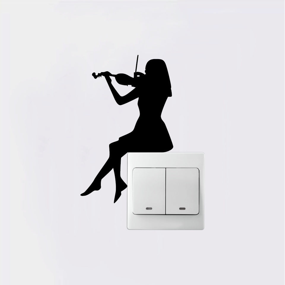 Hot  2 pcs  Woman Playing Violin Silhouette Switch Sticker Classical Music Wall Art Home Decor Music Wall Decal