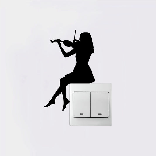 Hot  2 pcs  Woman Playing Violin Silhouette Switch Sticker Classical Music Wall Art Home Decor Music Wall Decal