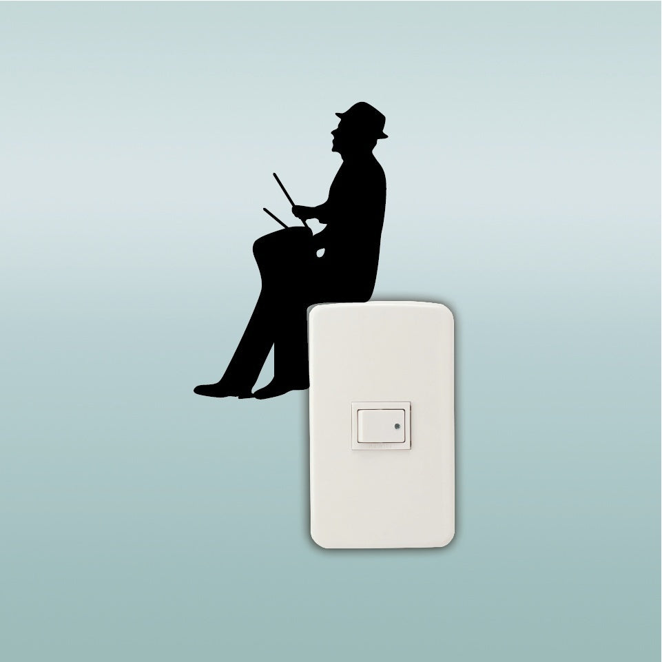 New Brand  2 pcs  Man Playing Drum Silhouette Switch Sticker Drum Player Vinyl Wall Sticker Music Wall Decor Music Lover Art