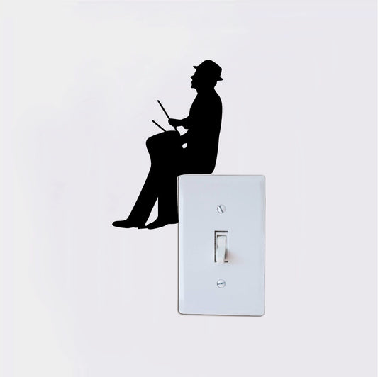 New Brand  2 pcs  Man Playing Drum Silhouette Switch Sticker Drum Player Vinyl Wall Sticker Music Wall Decor Music Lover Art