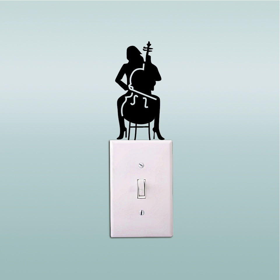 2018 NEW  Cello Player Light Switch Sticker laptop sticker Girl Playing Cello Silhouette Vinyl Wall Sticker Music Wall Art